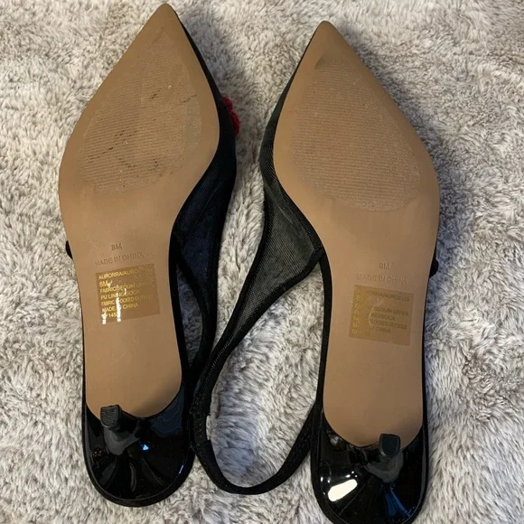 The Blue by Betsey Johnson Aurorra Black Mesh Slingback Flower Pumps 8 NEW** - Picture 8 of 10